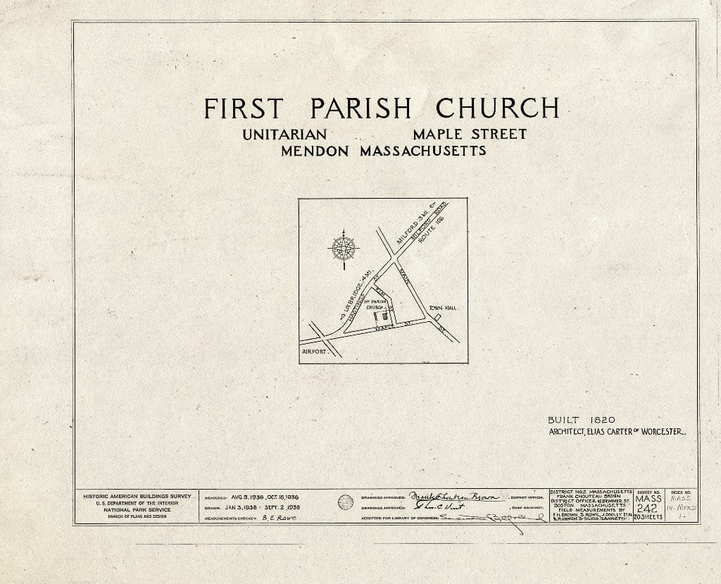 Blueprint First Floor Plan - First Parish Church (Unitarian) & Carriage Shed, Maple & Elm Streets, Mendon, Worcester County, MA