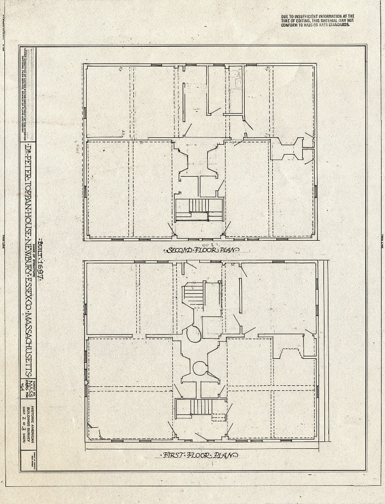 Blueprint First and Second Floor Plans - Dr. Peter Toppan House, 5 High Road, Newbury Old Town, Essex County, MA