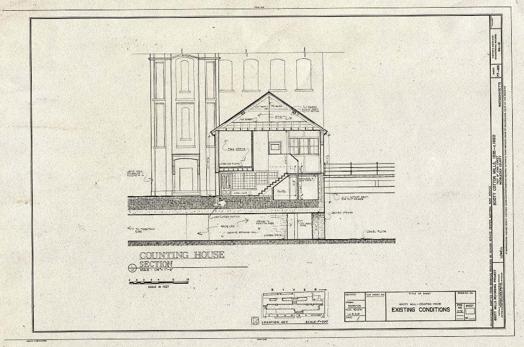 Blueprint Counting House Section, Existing Conditions - Boott Cotton Mills, John Street at Merrimack River, Lowell, Middlesex County, MA