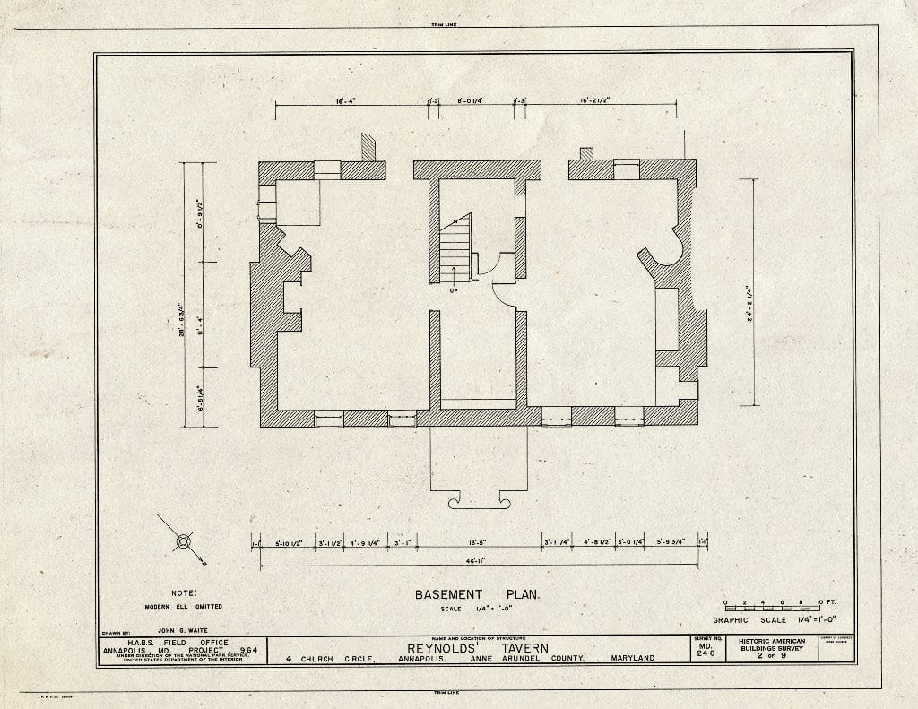 Blueprint Basement Plan - Reynold's Tavern, 4 Church Circle at Franklin Street, Annapolis, Anne Arundel County, MD