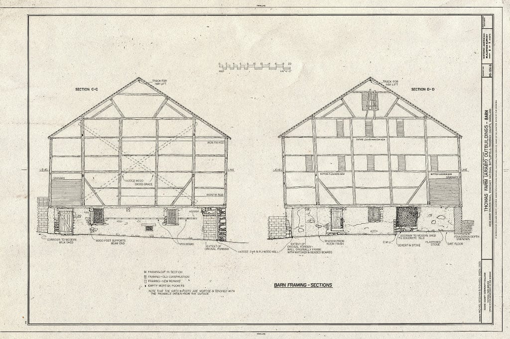 Blueprint Barn Framing - Sections - Thomas Farm, Barn, 4632 Araby Church Road, Frederick, Frederick County, MD