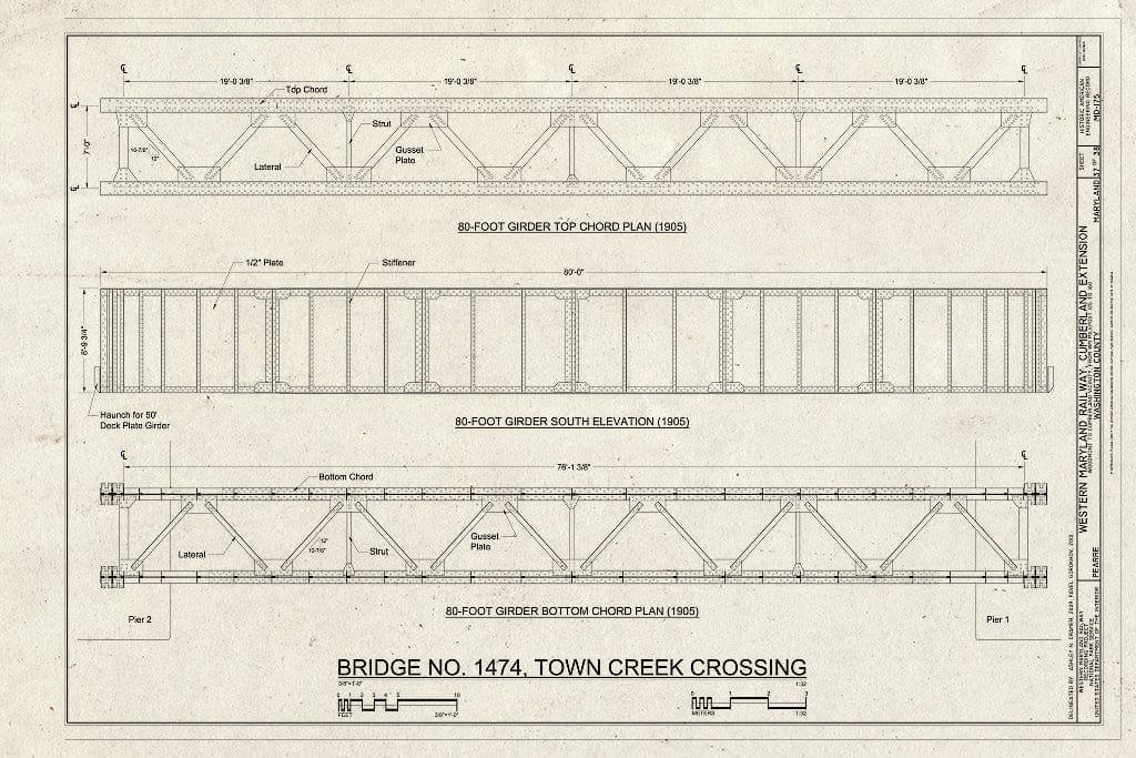 Blueprint Bridge No. 1474, Town Creek Crossing - Western Maryland Railway, Cumberland Extension, Pearre to North Branch, from WM milepost 125 to 160, Pearre, Washington County, MD