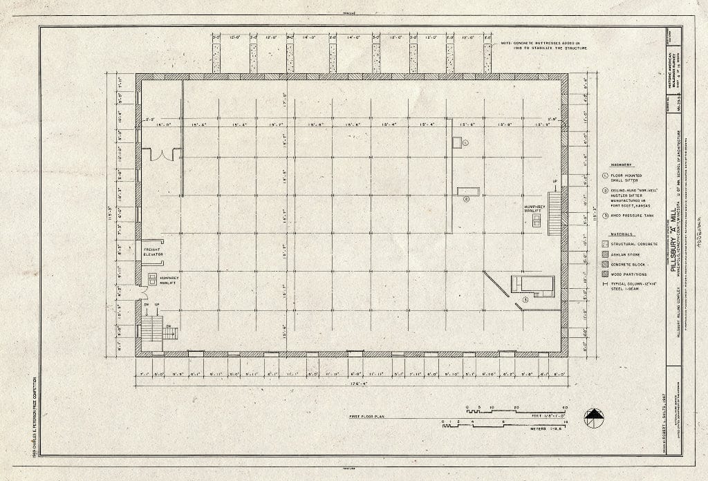 Blueprint First Floor Plan - Pillsbury Milling Complex, Pillsbury A Mill, 116 Third Avenue/301 Main Street, Southeast, Minneapolis, Hennepin County, MN