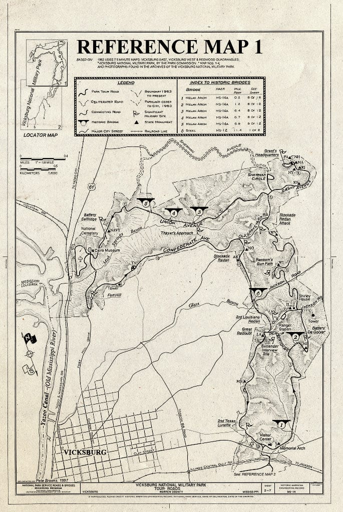 Blueprint Reference Map 1 - Vicksburg National Military Park Roads & Bridges, Vicksburg, Warren County, MS