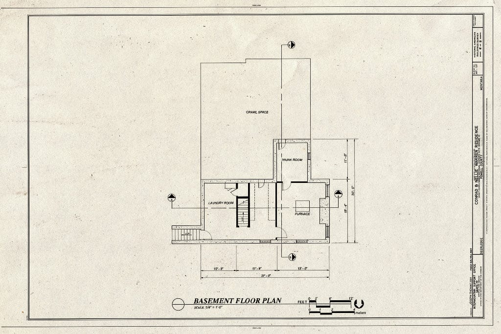 Blueprint Basement Floor Plan - Conrad & Nellie Warren Residence, Highway 10, Deer Lodge, Powell County, MT