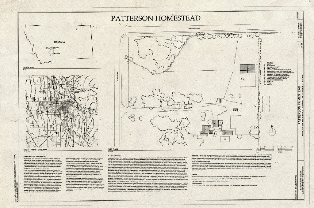 Blueprint Cover Sheet and Site Plan - Patterson Homestead, 5100 South Nineteenth Avenue, Bozeman, Gallatin County, MT