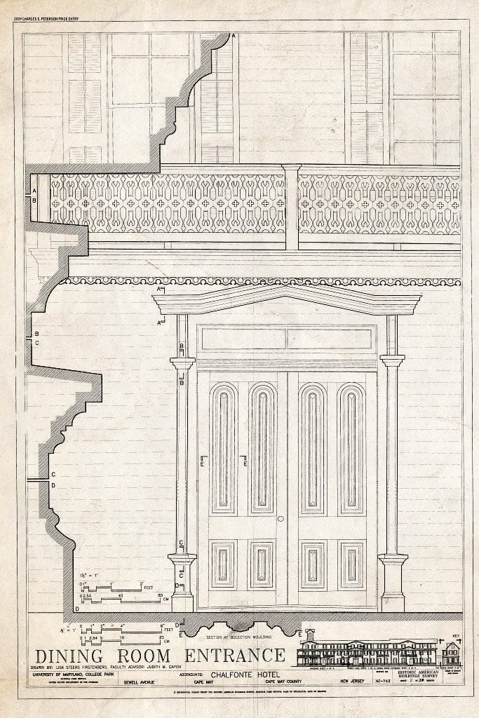 Blueprint Dining Room Entrance - Chalfonte Hotel, Howard Street & Sewell Avenue, Cape May, Cape May County, NJ