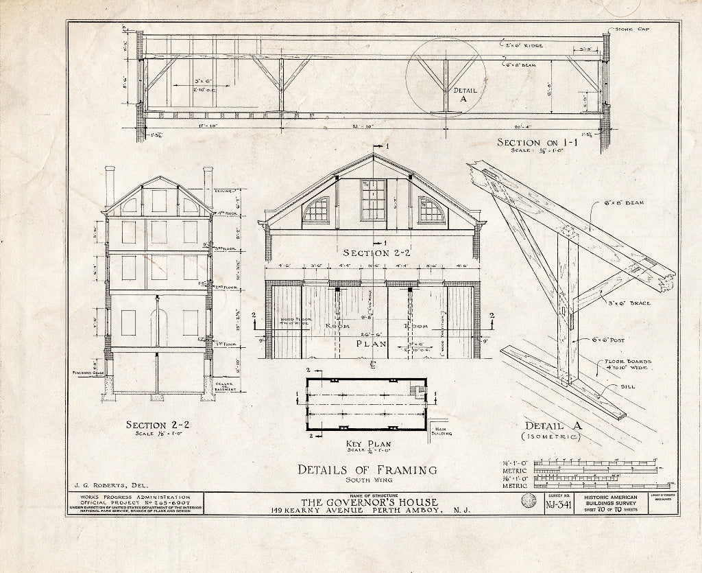 Blueprint Details of Framing - Governor's House, 149 Kearny Avenue, Perth Amboy, Middlesex County, NJ