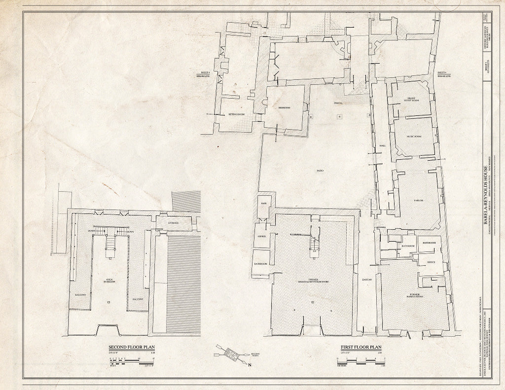 Blueprint First & Second Floor Plans - Barela-Reynolds House, Calle Principal, Mesilla, Dona Ana County, NM