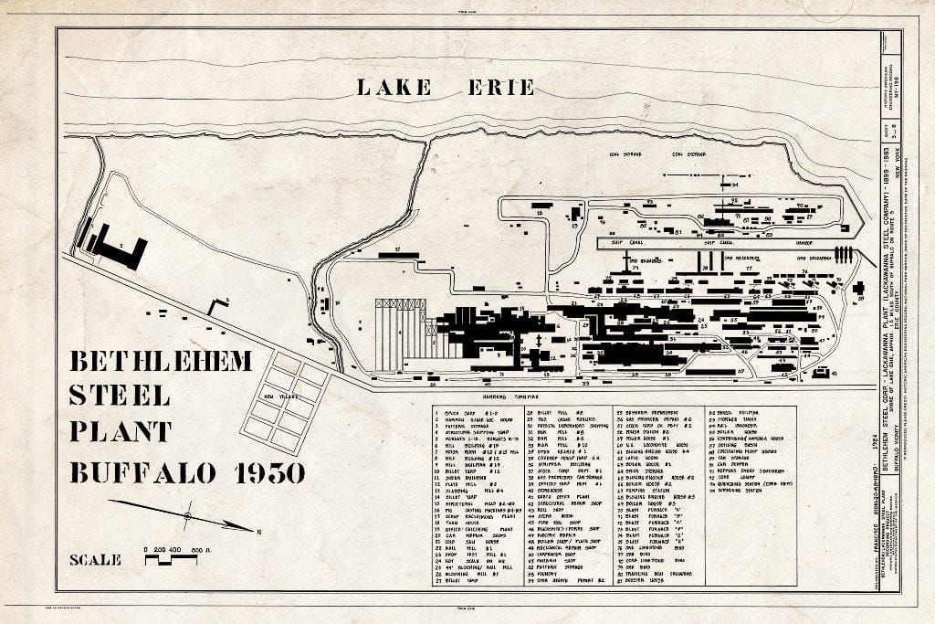 Blueprint Bethlehem Steel Plant Buffalo 1930 - Bethlehem Steel Corporation, Lackawanna Plant, Route 5 on Lake Erie, Buffalo, Erie County, NY