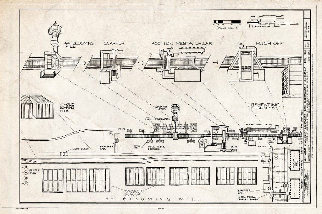 Blueprint 44' Blooming Mill - Bethlehem Steel Corporation, Lackawanna Plant, Route 5 on Lake Erie, Buffalo, Erie County, NY