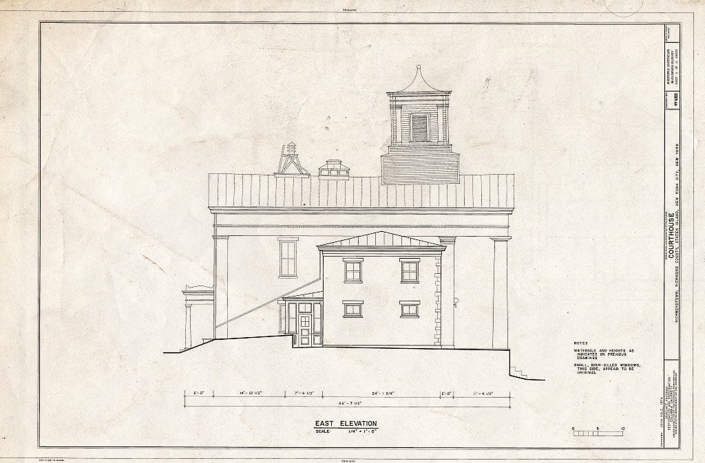 Blueprint East Elevation - Courthouse, Staten Island, Richmond (Subdivision), Richmond County, NY