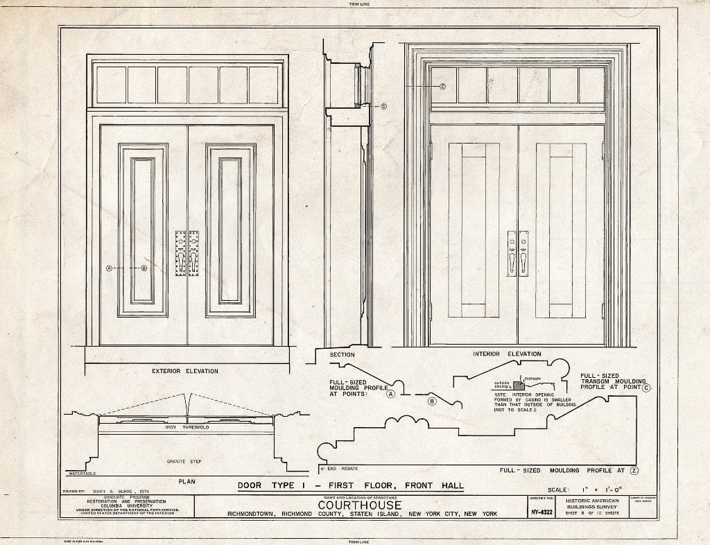 Blueprint Detail, Door Type, First Floor, Front Hall - Courthouse, Staten Island, Richmond (Subdivision), Richmond County, NY