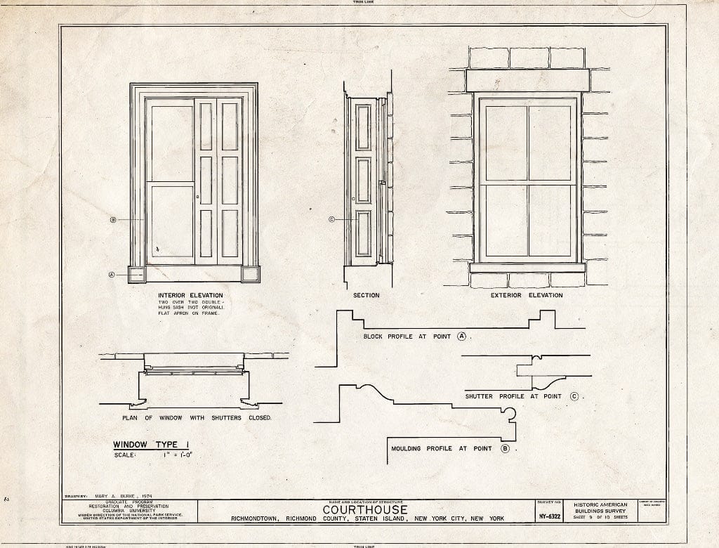 Blueprint Detail, Window - Courthouse, Staten Island, Richmond (Subdivision), Richmond County, NY