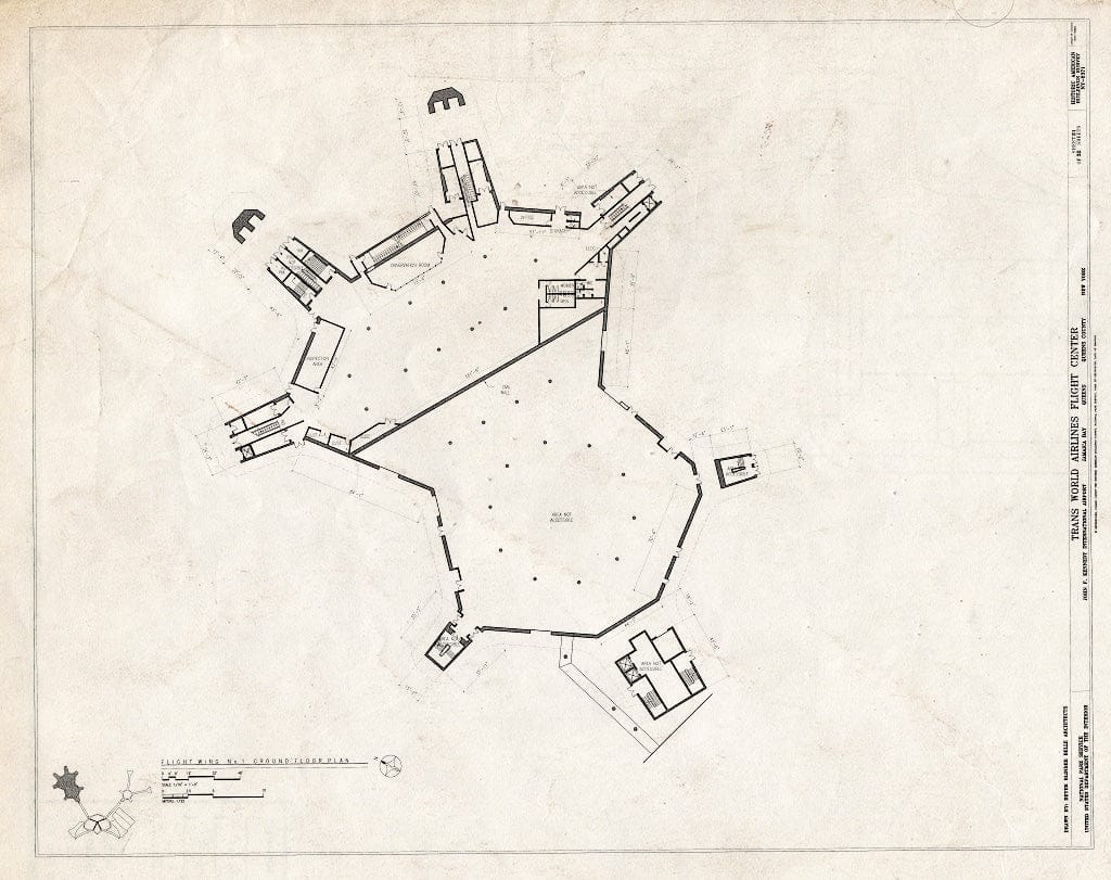 Blueprint Flight Wing No. 1 - Ground Floor Plan - Trans World Airlines Flight Center, John F. Kennedy International Airport, Jamaica Bay, Queens (subdivision), Queens County, NY