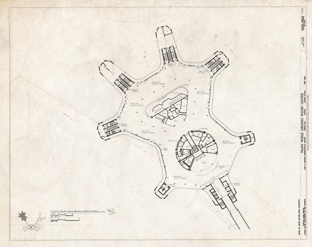 Blueprint Flight Wing No. 1 - Main Floor Plan - Trans World Airlines Flight Center, John F. Kennedy International Airport, Jamaica Bay, Queens (subdivision), Queens County, NY