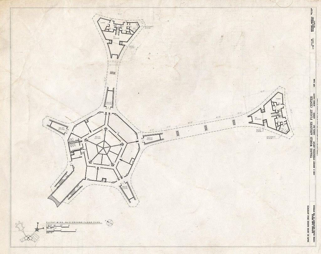 Blueprint Flight Wing No. 2 - Ground Floor Plan - Trans World Airlines Flight Center, John F. Kennedy International Airport, Jamaica Bay, Queens (subdivision), Queens County, NY