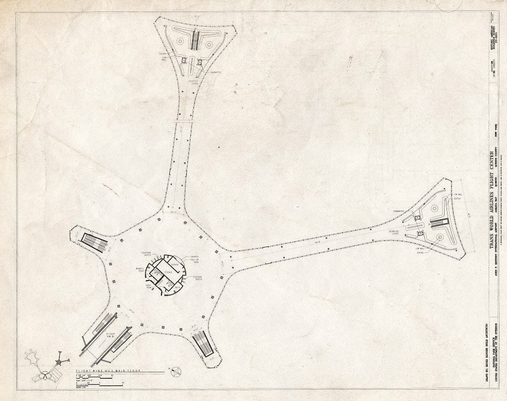 Blueprint Flight Wing No. 2 - Main Floor Plan - Trans World Airlines Flight Center, John F. Kennedy International Airport, Jamaica Bay, Queens (subdivision), Queens County, NY