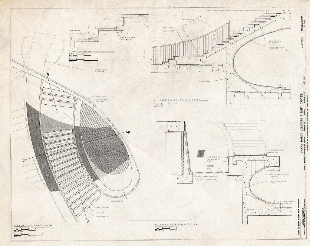 Blueprint Enlarged Stair Plan & Details - Trans World Airlines Flight Center, John F. Kennedy International Airport, Jamaica Bay, Queens (Subdivision), Queens County, NY