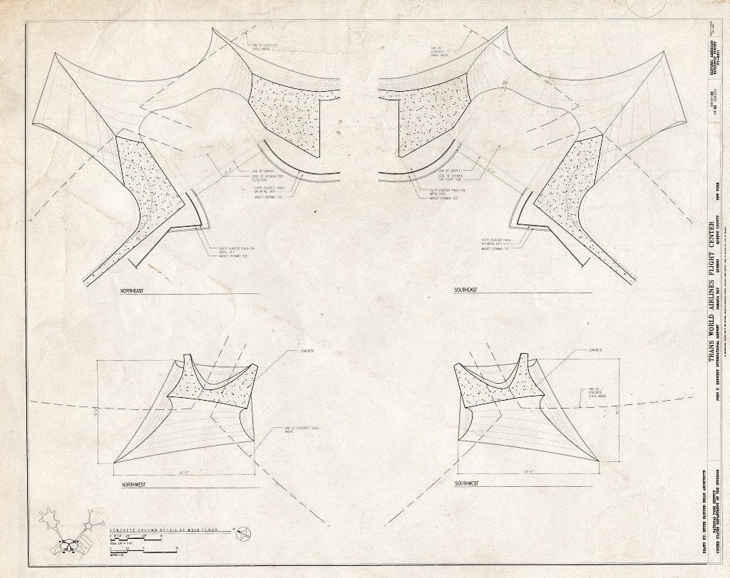 Blueprint Concrete Column Details - Trans World Airlines Flight Center, John F. Kennedy International Airport, Jamaica Bay, Queens (Subdivision), Queens County, NY