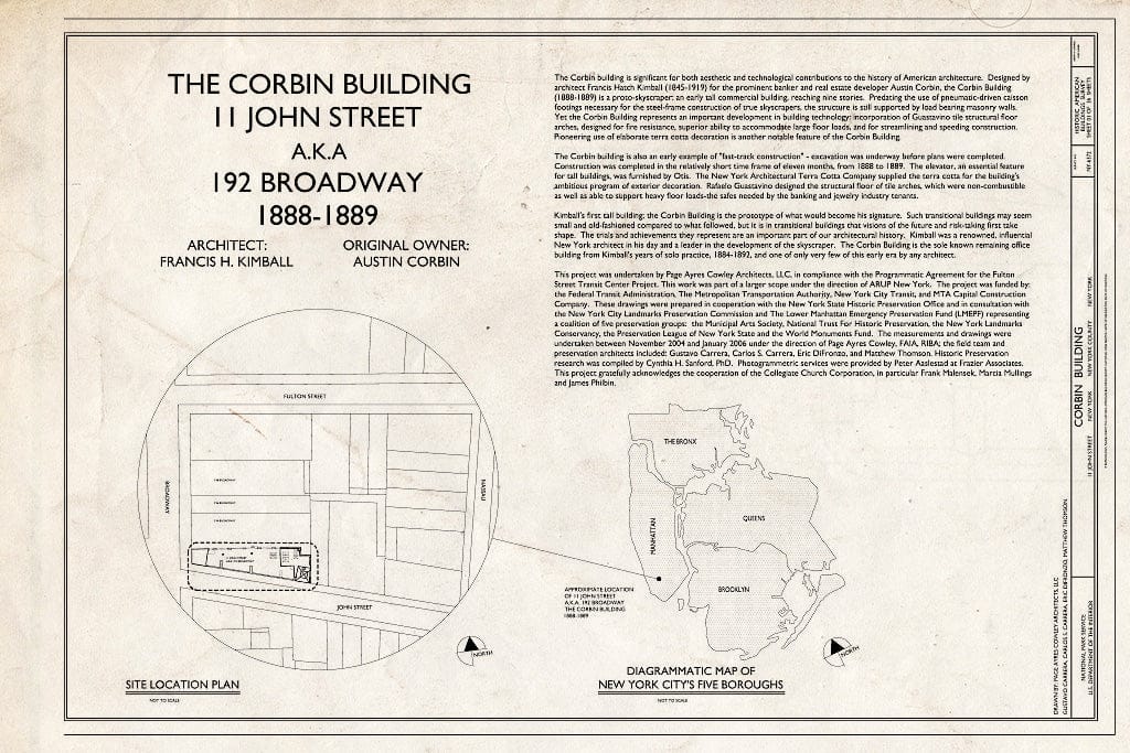 Blueprint Cover Sheet and Site Plan - Corbin Building, 11 John Street, New York County, NY