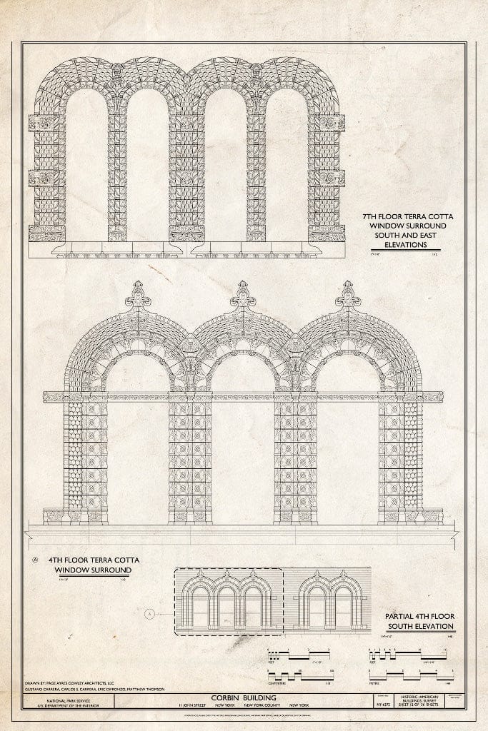 Blueprint 4th and 7th Floor Terra Cotta Window Surrounds - Corbin Building, 11 John Street, New York County, NY