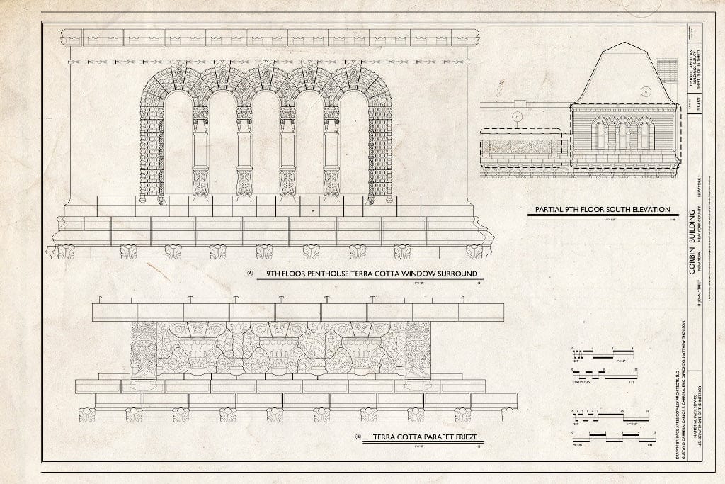 Blueprint 9th Floor Penthouse Terra Cotta Window Surround and Terra Cotta Parapet Frieze - Corbin Building, 11 John Street, New York County, NY