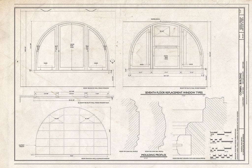 Blueprint 7th Floor Replacement Window Types and Moulding Profiles - Corbin Building, 11 John Street, New York County, NY