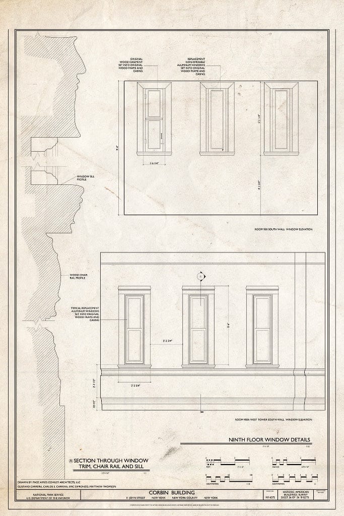 Blueprint 9th Floor Window Details - Corbin Building, 11 John Street, New York County, NY