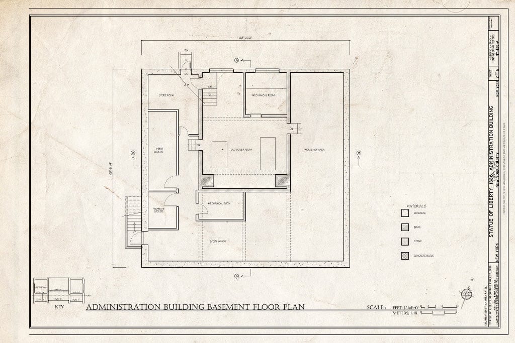 Blueprint Administration Building Basement Floor Plan - Statue of Liberty, Administration Building, Liberty Island, Manhattan, New York County, NY