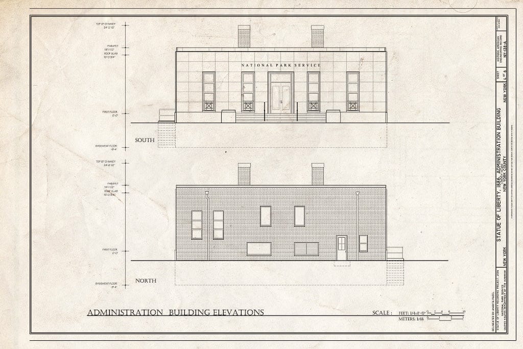 Blueprint Administration Building Elevations - Statue of Liberty, Administration Building, Liberty Island, Manhattan, New York County, NY