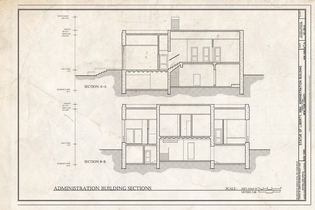 Blueprint Administration Building Sections - Statue of Liberty, Administration Building, Liberty Island, Manhattan, New York County, NY