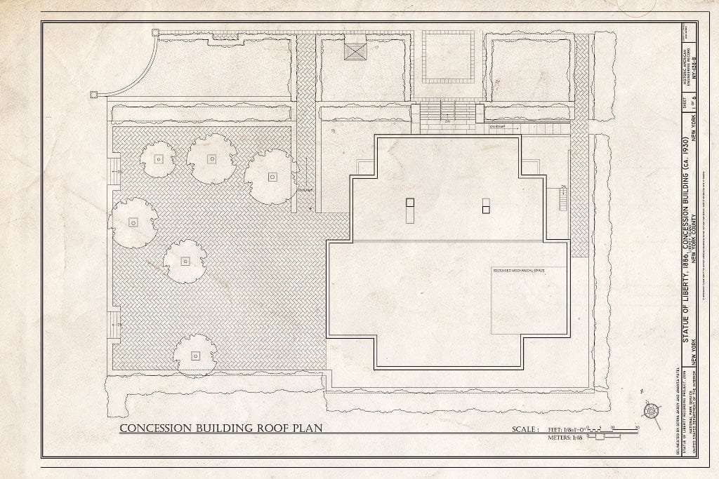 Blueprint Concession Building Roof Plan - Statue of Liberty, Concessions Building, Liberty Island, Manhattan, New York County, NY