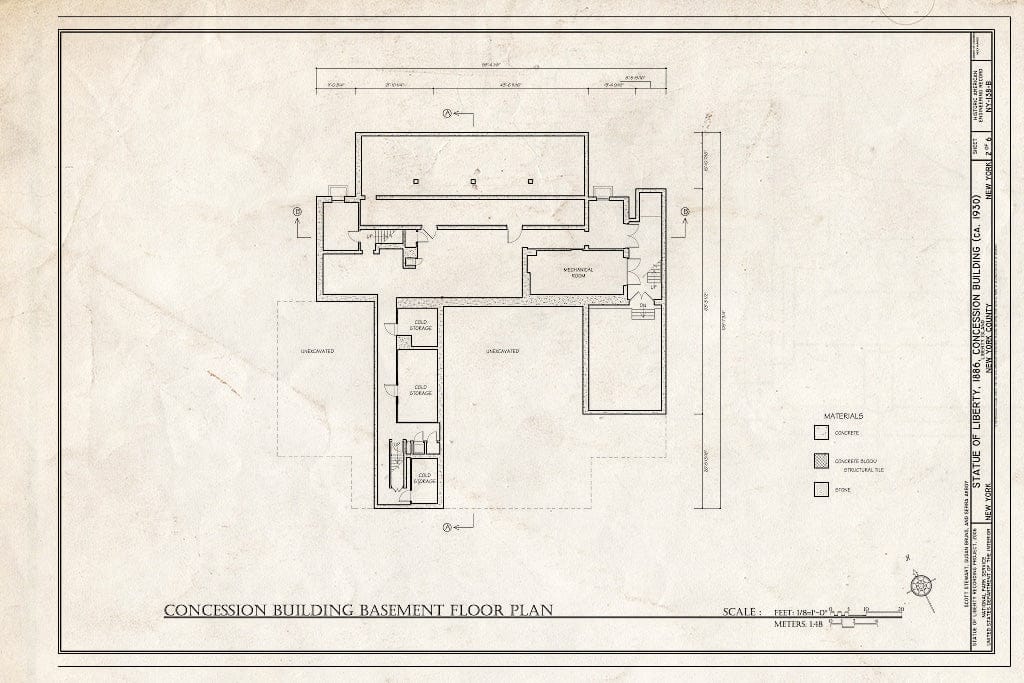 Blueprint Concession Building Basement Floor Plan - Statue of Liberty, Concessions Building, Liberty Island, Manhattan, New York County, NY