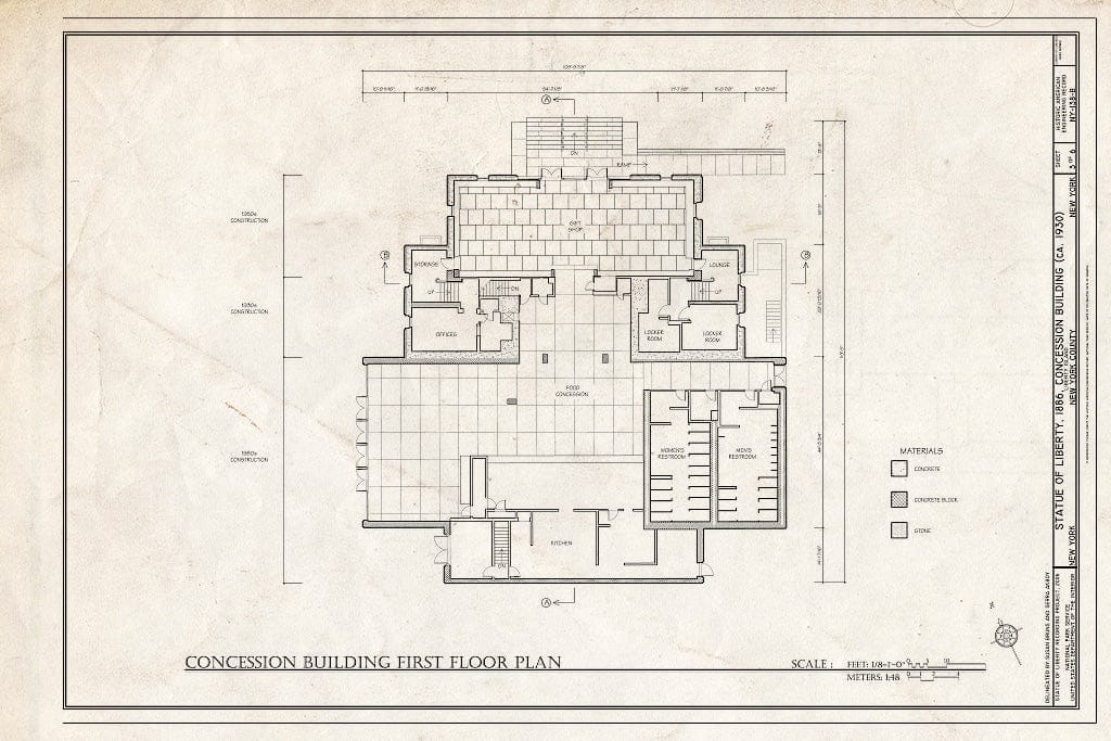 Blueprint Concession Building First Floor Plan - Statue of Liberty, Concessions Building, Liberty Island, Manhattan, New York County, NY