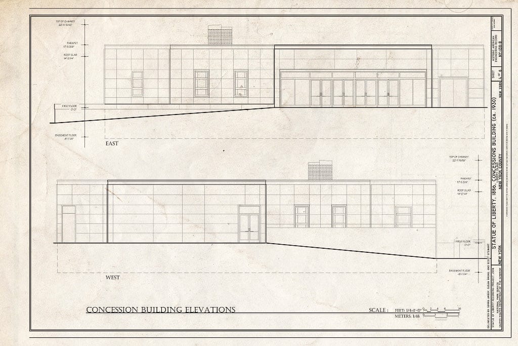 Blueprint Concession Building Elevations - Statue of Liberty, Concessions Building, Liberty Island, Manhattan, New York County, NY