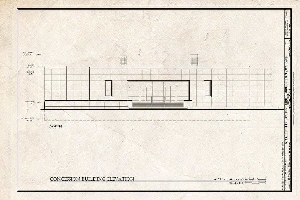 Blueprint Concession Building Elevation - Statue of Liberty, Concessions Building, Liberty Island, Manhattan, New York County, NY