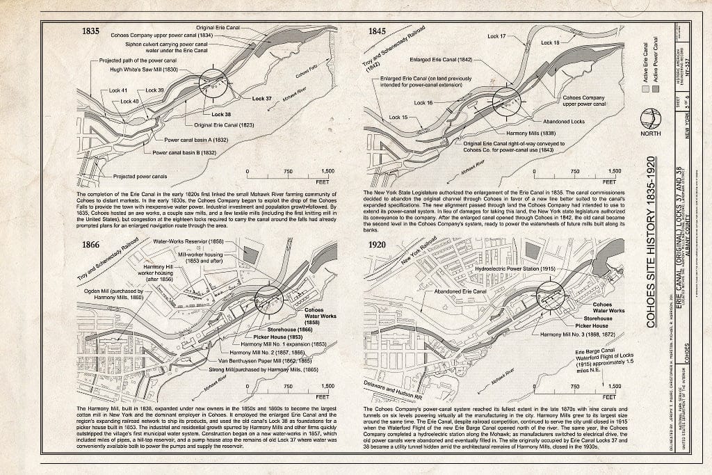 Blueprint Cohoes Site History 1835-1920 - Erie Canal (Original), Locks 37 & 38, 84 North Mohawk Street, Cohoes, Albany County, NY