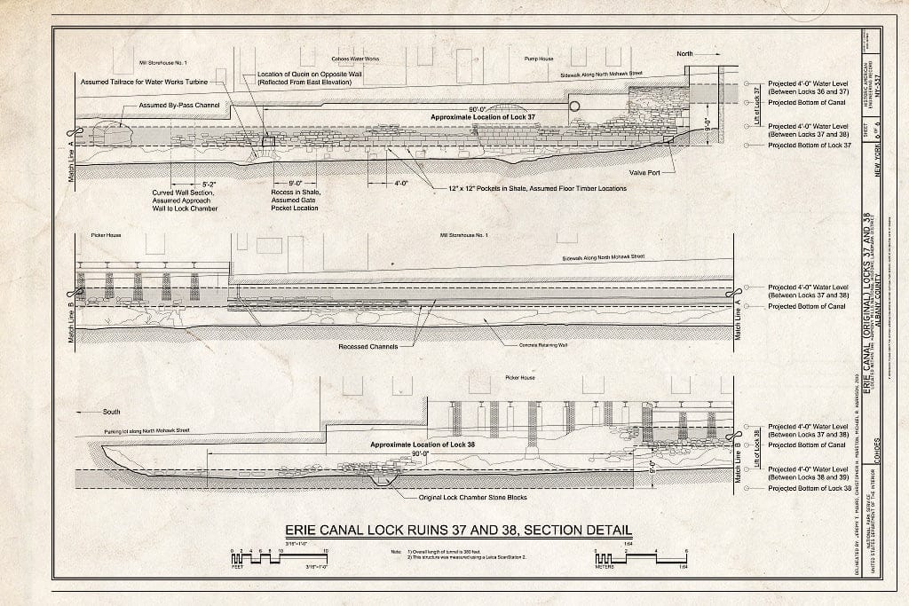 Blueprint Erie Canal Lock Ruins 37 and 38, Section Detail - Erie Canal (Original), Locks 37 & 38, 84 North Mohawk Street, Cohoes, Albany County, NY