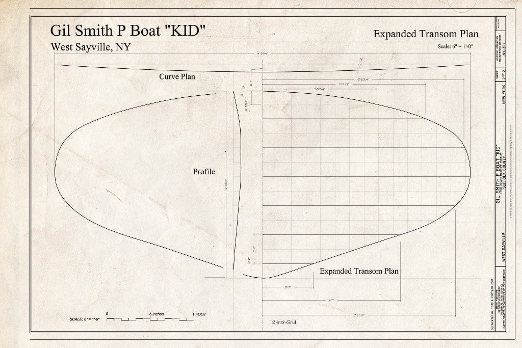 Blueprint Expanded Transom Plan - Gil Smith P Boat Kid, Long Island Maritime Museum, West Sayville, Suffolk County, NY