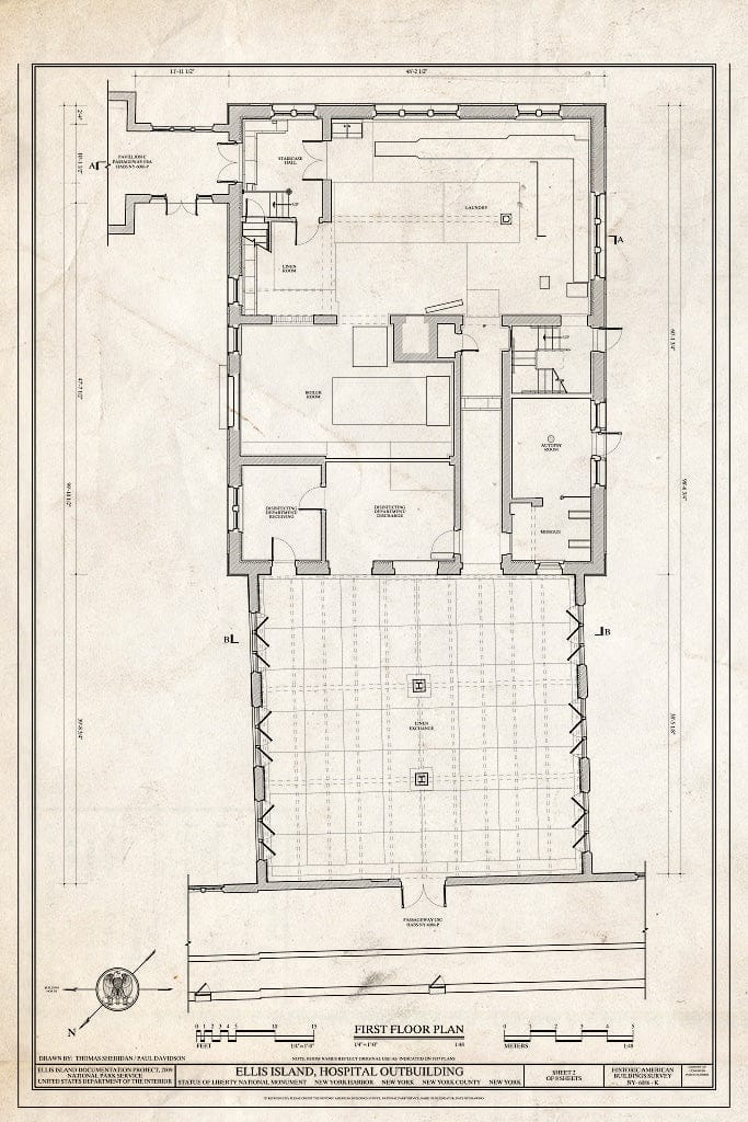 Blueprint First Floor Plan - Ellis Island, Hospital Outbuilding, New York Harbor, New York County, NY