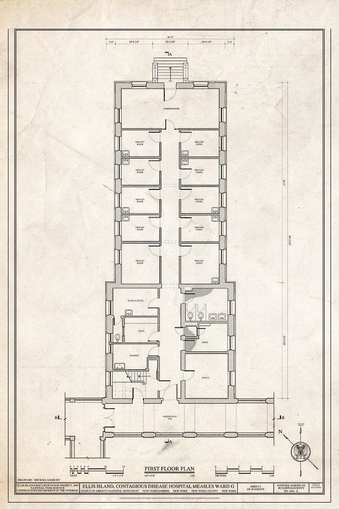 Blueprint First Floor Plan - Ellis Island, Contagious Disease Hospital Measles Ward G, New York Harbor, New York County, NY