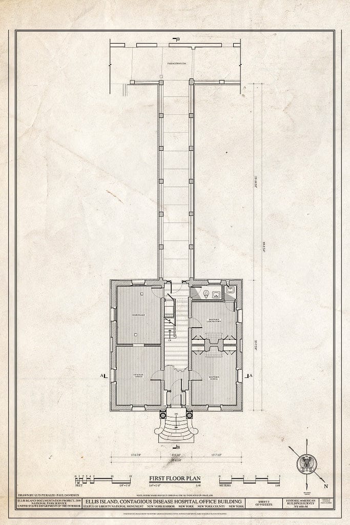 Blueprint First Floor Plan - Ellis Island, Contagious Disease Hospital Office Building, New York Harbor, New York County, NY