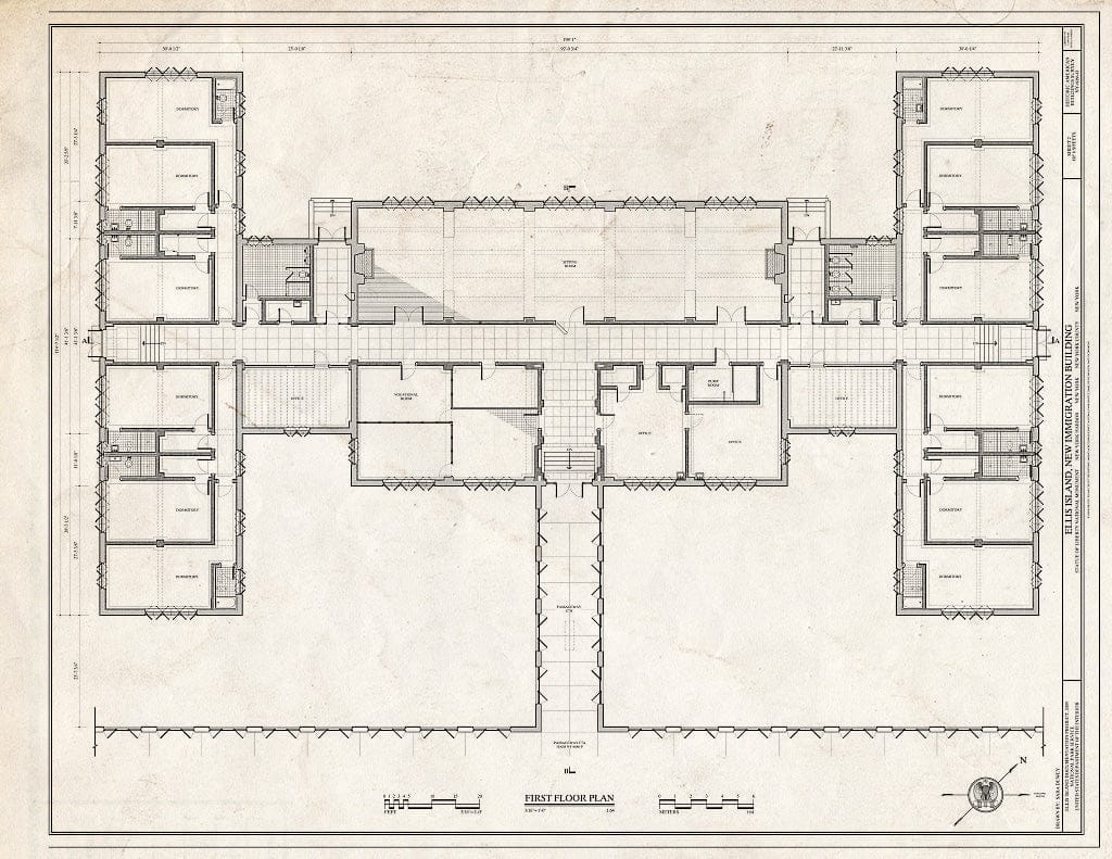 Blueprint First Floor Plan - Ellis Island, New Immigration Building, New York Harbor, New York County, NY