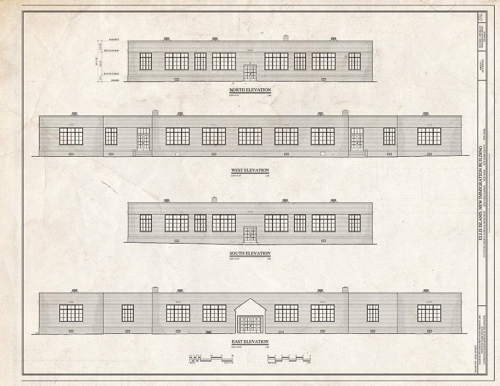 Blueprint Elevations - Ellis Island, New Immigration Building, New York Harbor, New York County, NY