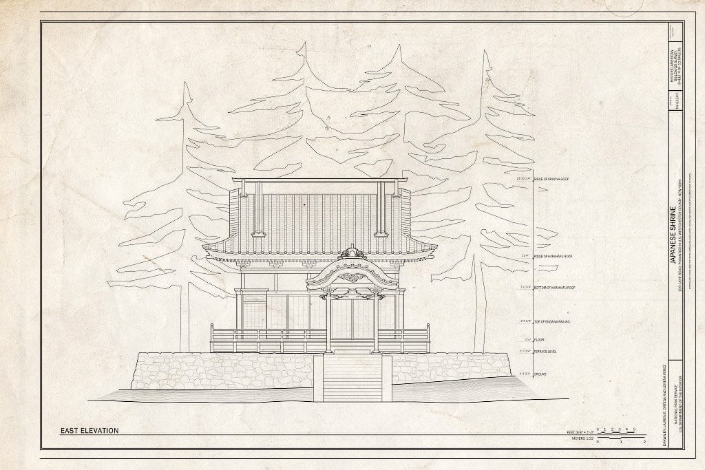 Blueprint East Elevation - Kykuit, Japanese Shrine, 200 Lake Road, Pocantico Hills, Westchester County, NY