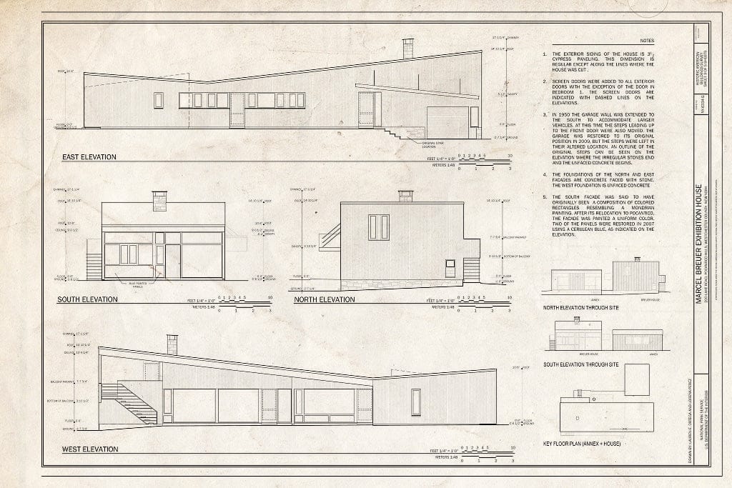 Blueprint Elevations - Kykuit, Marcel Breuer Exhibition House, 200 Lake Road, Pocantico Hills, Westchester County, NY