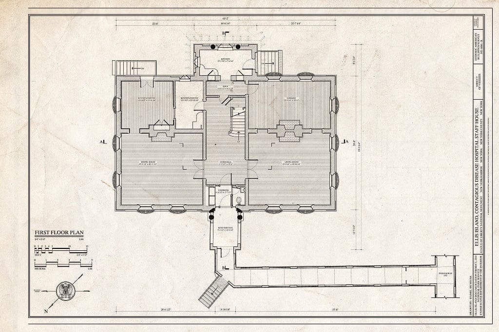 Blueprint First Floor Plan - Ellis Island, Contagious Disease Hospital Staff House, New York Harbor, New York County, NY