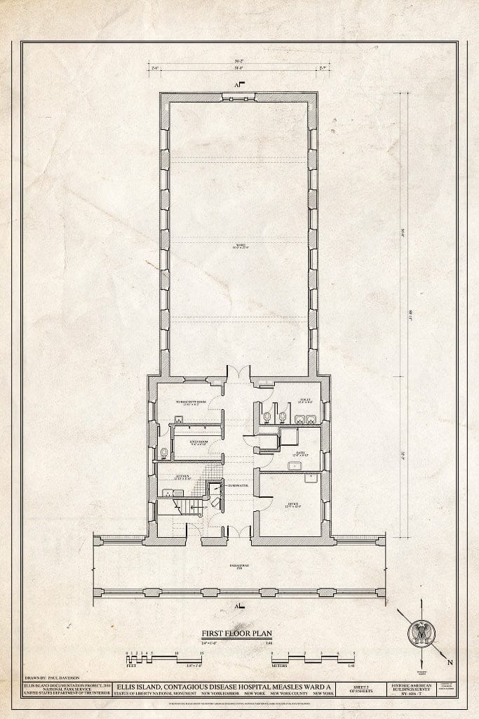 Blueprint First Floor Plan - Ellis Island, Contagious Disease Hospital Measles Ward A, New York Harbor, New York County, NY