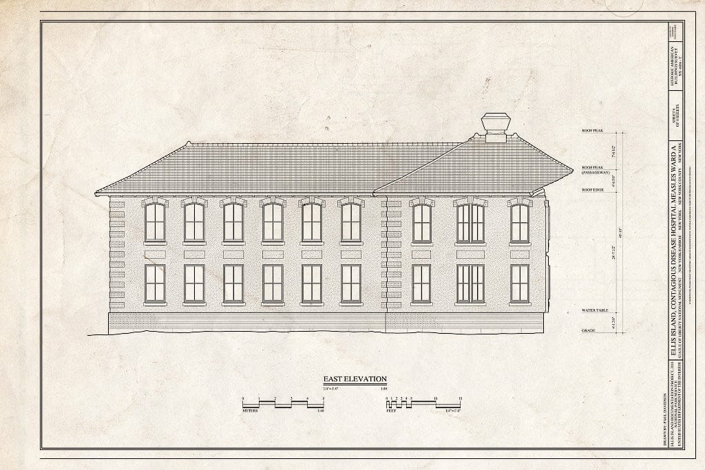 Blueprint East Elevation - Ellis Island, Contagious Disease Hospital Measles Ward A, New York Harbor, New York County, NY